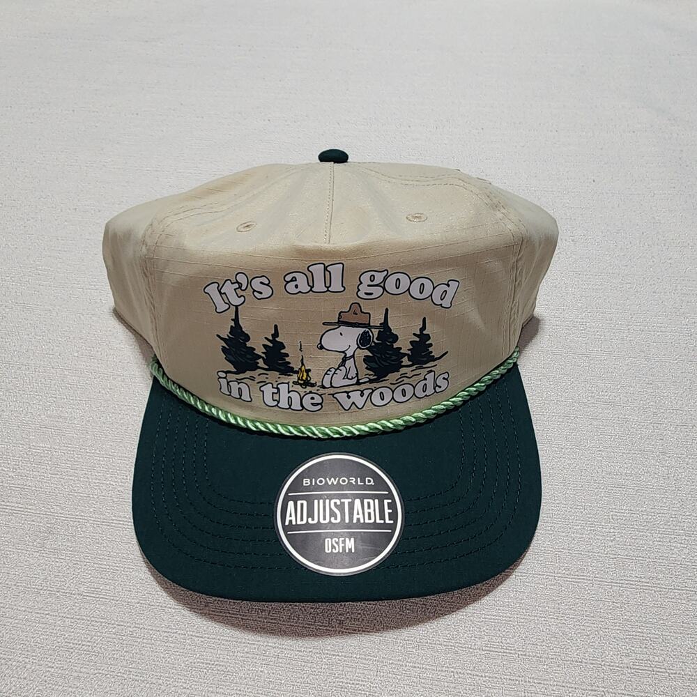 Bioworld Beige and Dark Green 'It's All Good in the Woods' Snoopy Cap